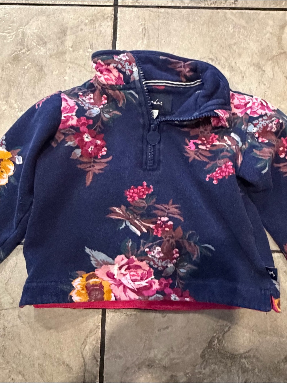Joules Navy Floral Quarter-Zip Pullover - Pink & Yellow Blooms